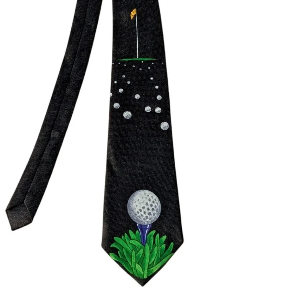 Golf Ball Flag Novelty‎ Tie Designs by A. Rogers 1997 ETMC Mens Necktie